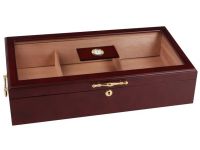 Gasztrohumidor - nagyméretű szivar tartó doboz, üvegtetővel, hygrométerrel és párásítóval - bordó