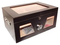 Gasztro humidor 80 szál szivar részére, üveges szivar doboz, cédrusfa, külső hygrométerrel és párásítóval - fekete