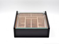 Hermoso humidor-Black 80-100 szálas szivardoboz, cédrusfa szivartartó doboz, üvegtető, párásító - fekete lakozott