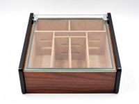 Hermoso humidor 80-100 szálas szivardoboz, cédrusfa szivartartó doboz, üvegtető, párásító - mahagóni borítással